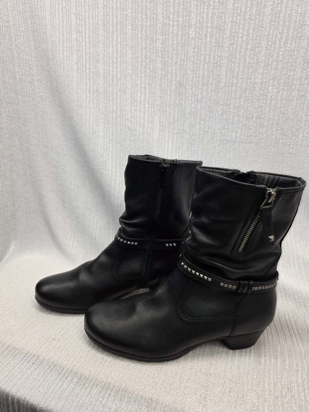 Abeo Marsha Black Leather Moto Biker Studded Booties